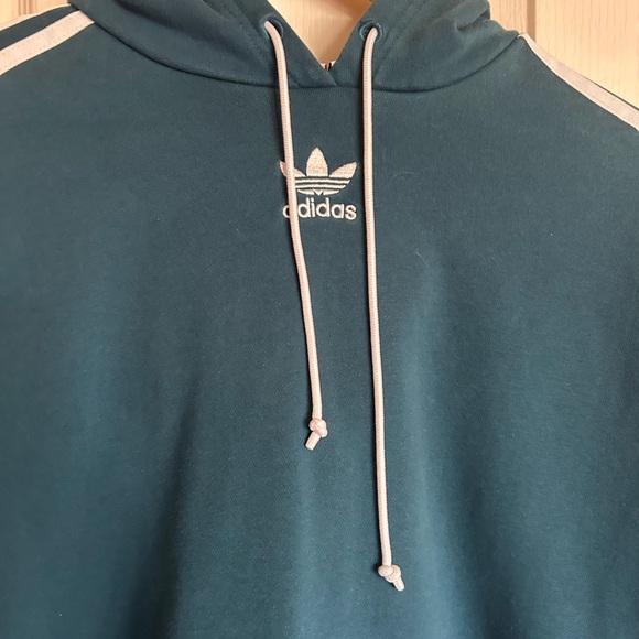 Adidas classic stripe turquoise cropped long sleeve hoodie size Large - Picture 7 of 11